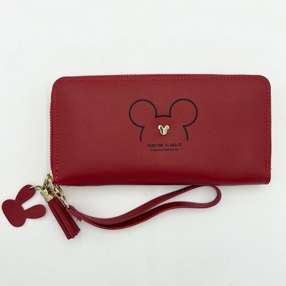 MICKEY LADY  RED LONG ZIPPER WRISTLET TASSEL KEY COIN PURSE WALLET